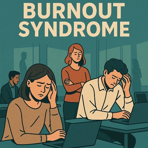 Personas estresadas en oficina, símbolo de burnout.