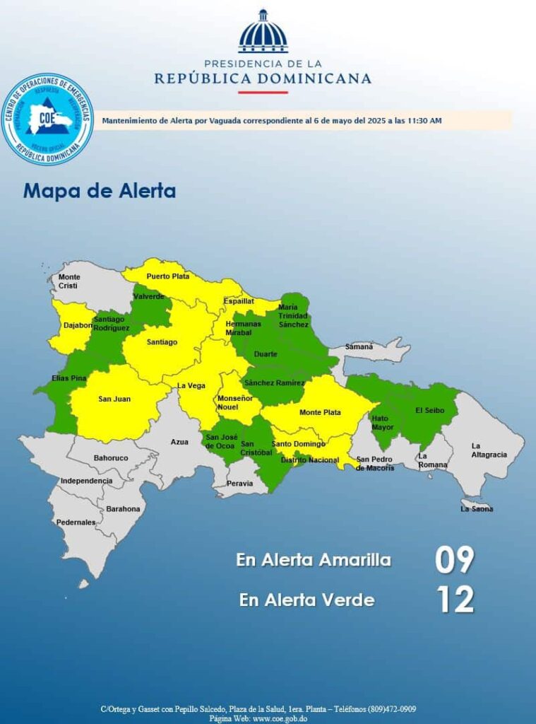Mapa de alertas meteorológicas en República Dominicana.
