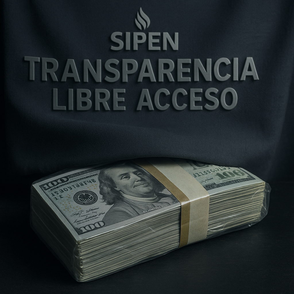 Billetes de dólar bajo cartel transparencia y acceso.