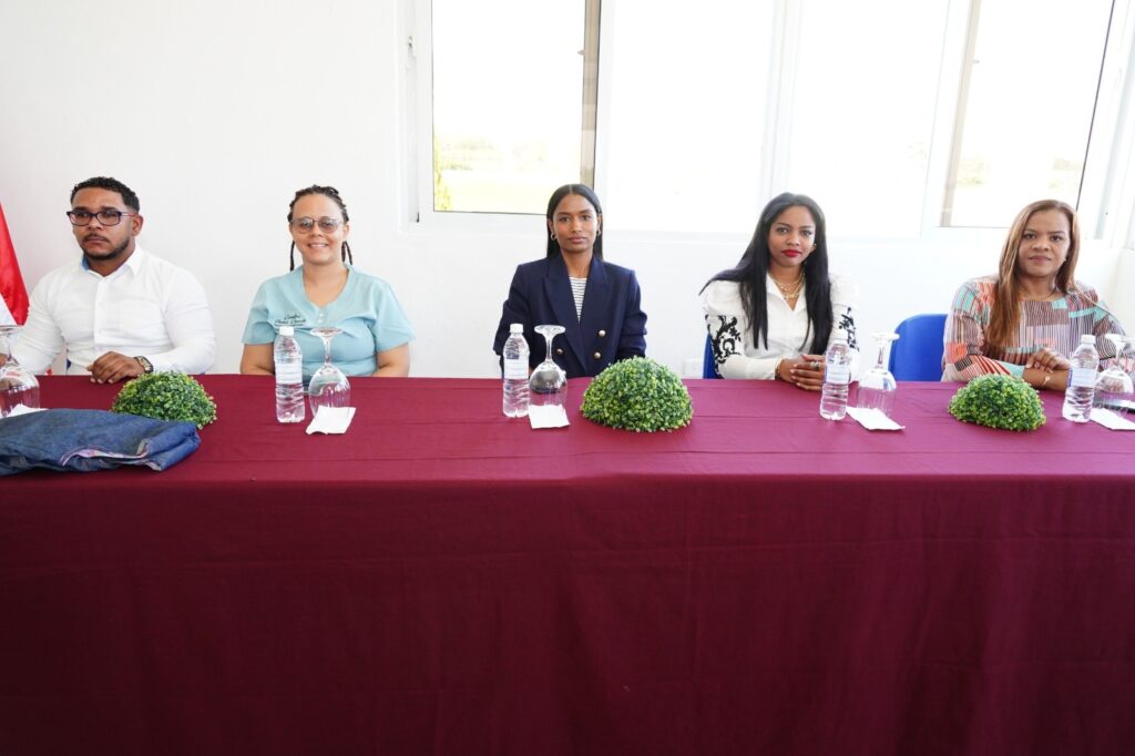 Panel de personas sentadas en mesa de conferencia.