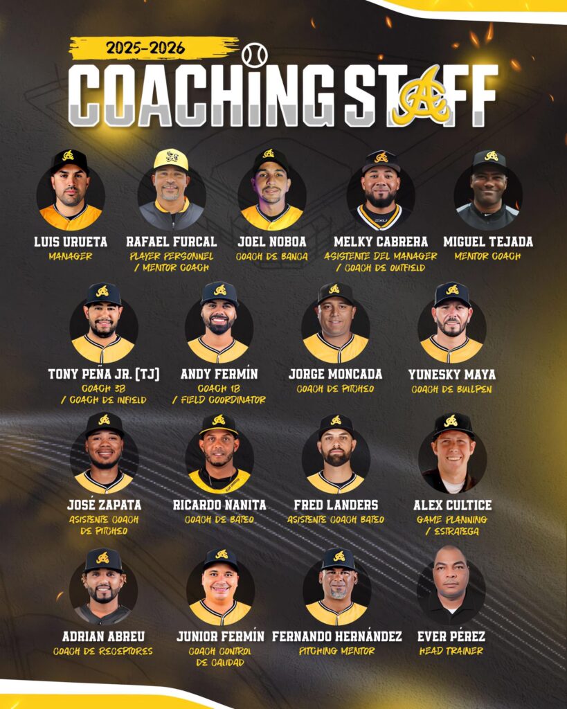Equipo de entrenadores de béisbol 2025-2026 con nombres.