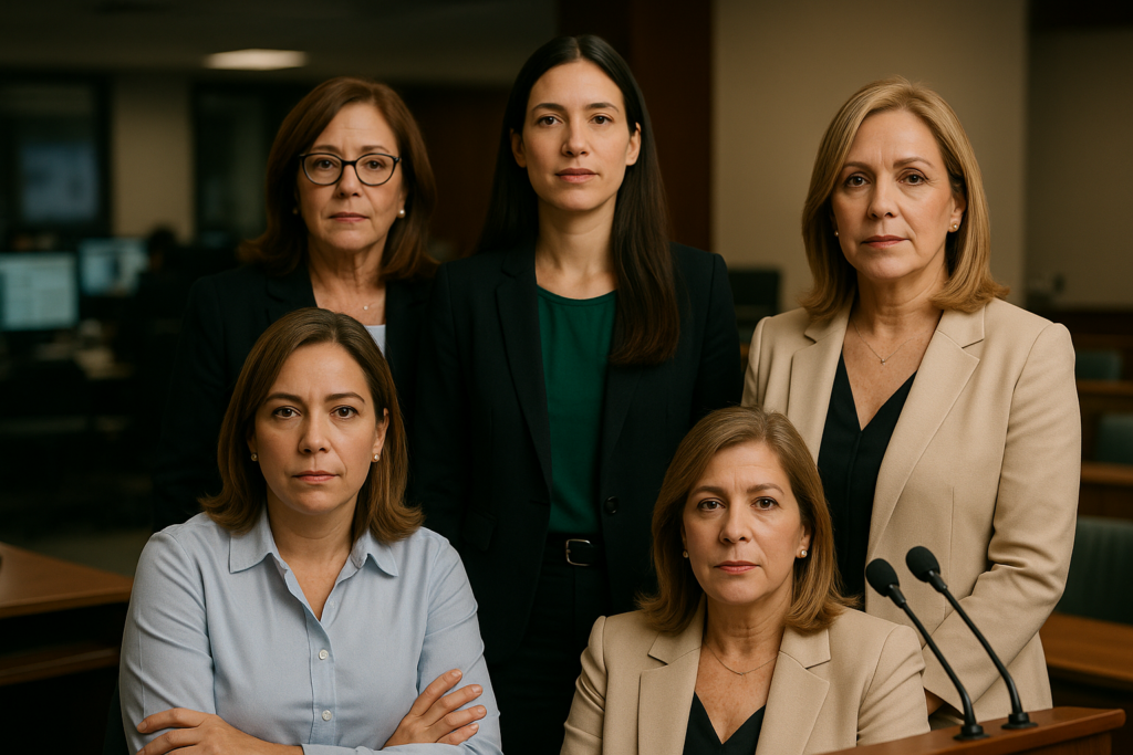 Grupo de mujeres ejecutivas en oficina profesional.