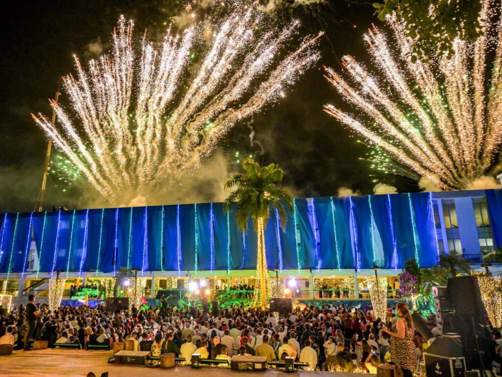 Fuegos artificiales en evento nocturno al aire libre