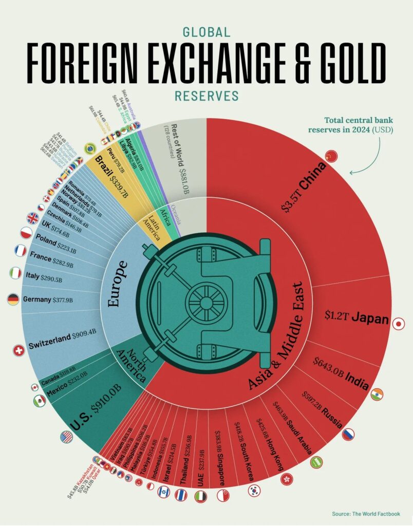 Reservas globales de divisas y oro 2024.