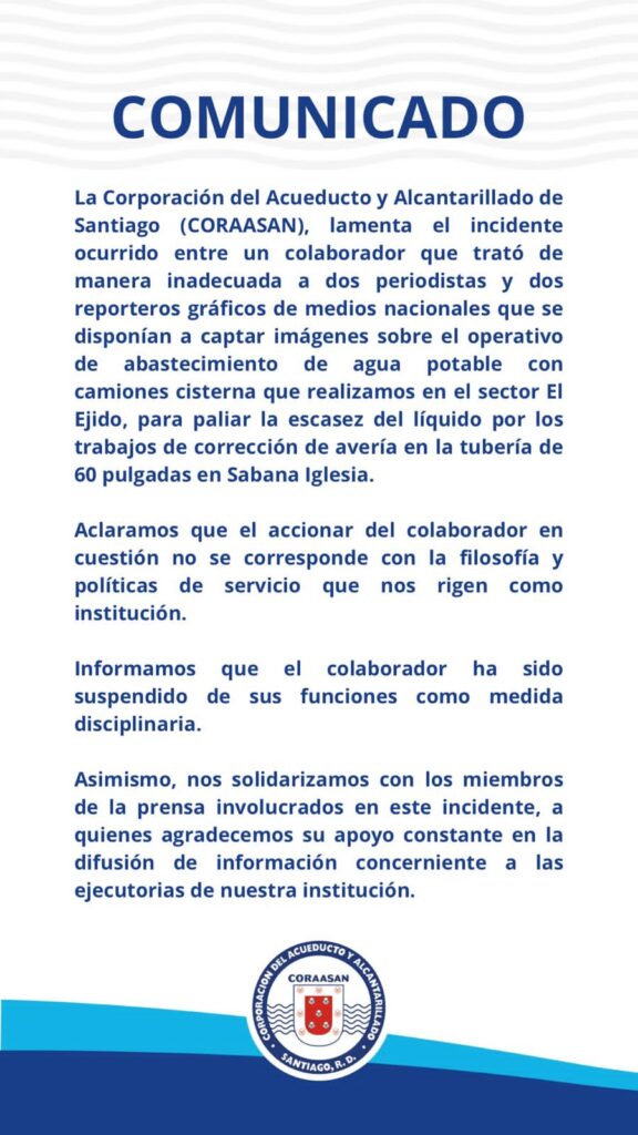 Comunicado oficial de CORAASAN sobre incidente y disculpas.