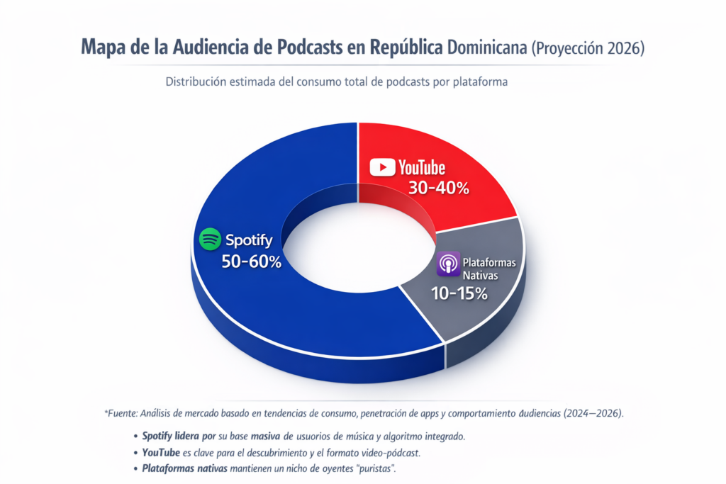 Gráfico de audiencia de podcasts en República Dominicana 2026
