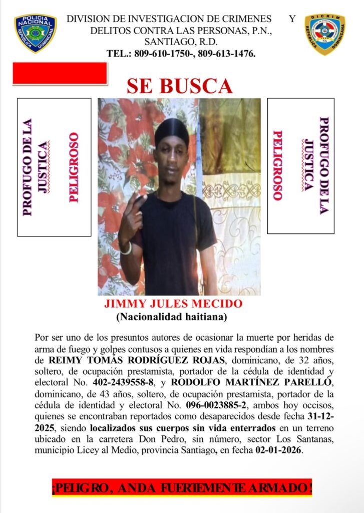Aviso de busca por persona peligrosa en Santiago.