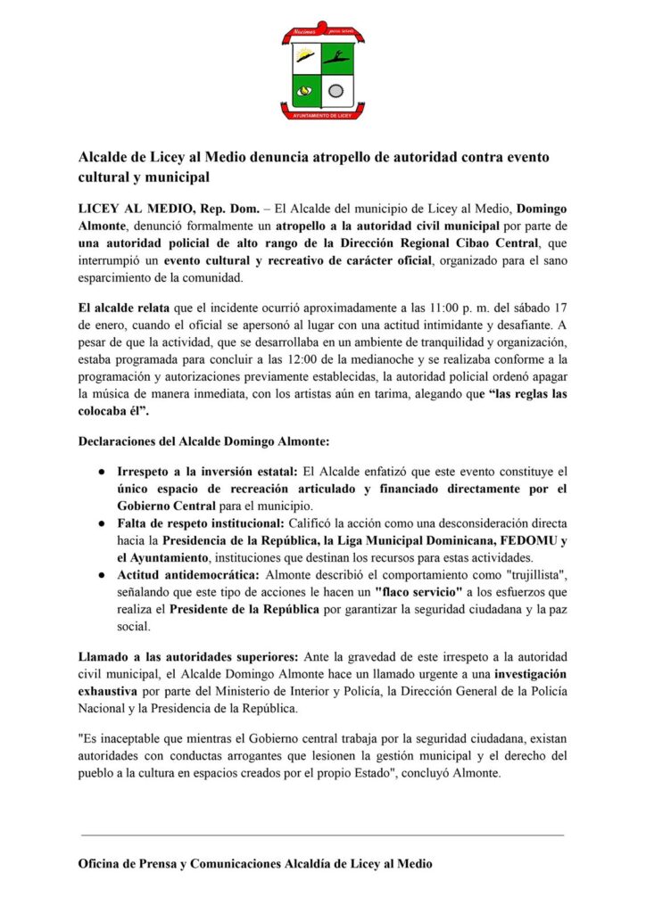 Denuncia contra autoridad por evento cultural interrumpido.