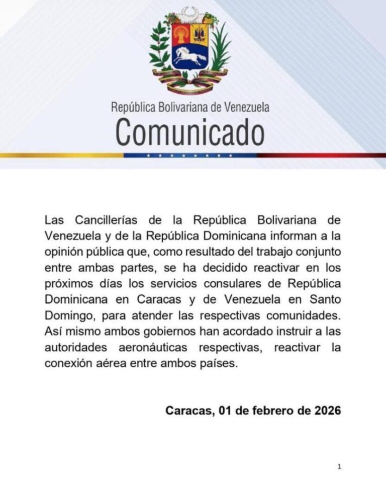 Comunicado oficial: Reactivación de servicios consulares Venezuela-República Dominicana.