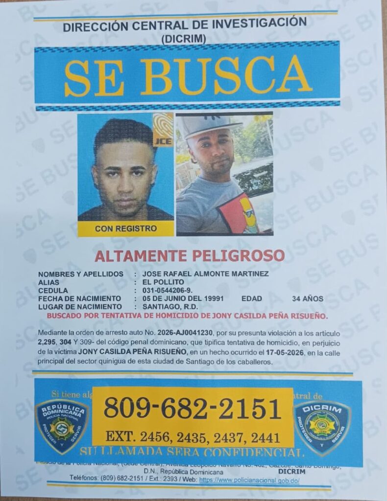 Cartel de búsqueda: individuo peligroso en Santo Domingo.