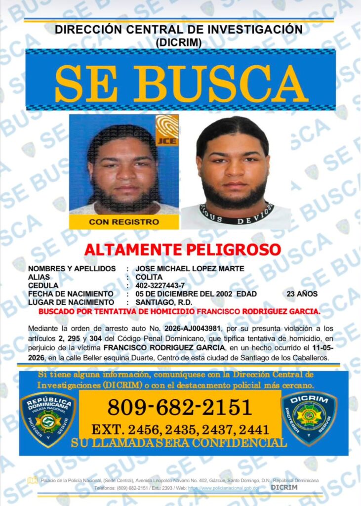 Cartel de búsqueda de persona peligrosa, DICRIM.