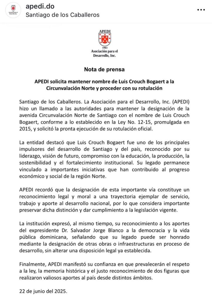 Nota de prensa sobre nombre de Circunvalación Norte.
