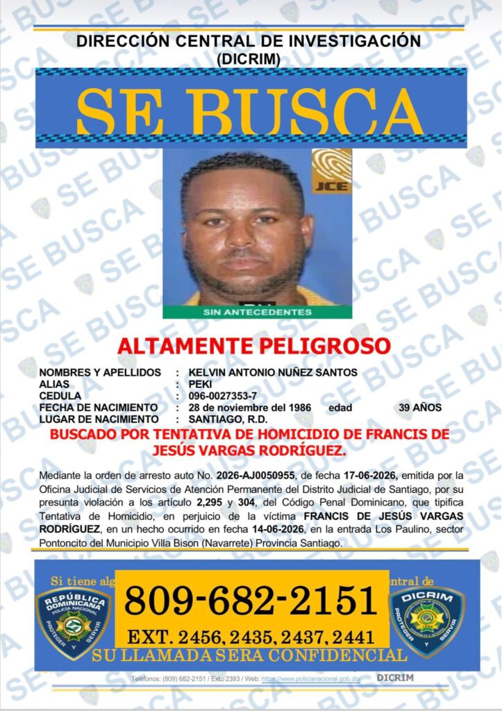Cartel de se busca, altamente peligroso, República Dominicana.