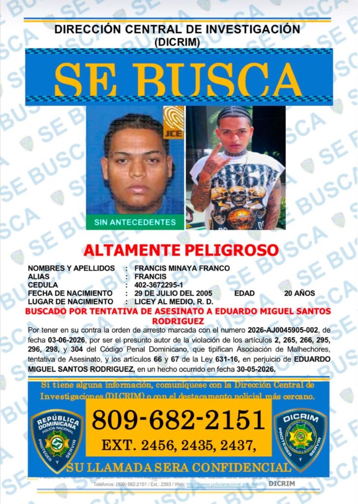 Cartel de búsqueda por intento de asesinato, peligroso.