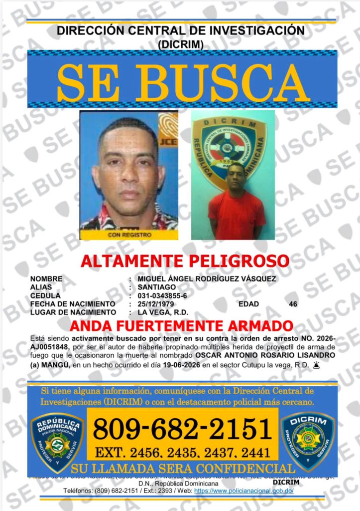 Cartel de 'Se busca' de la DICRIM, peligroso.